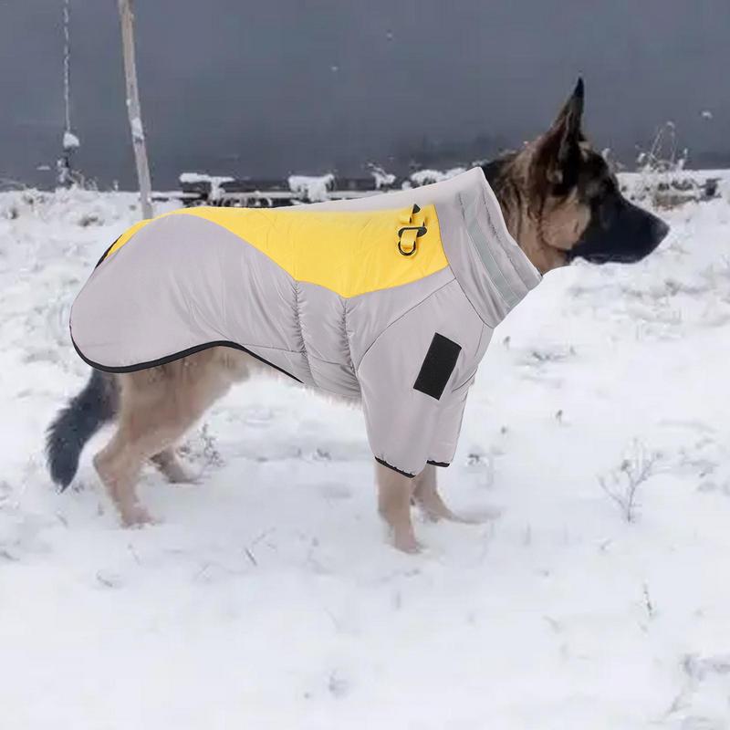 Warm Winter Jacket For Large Dog With Reflective Strips For Safer Night Travel.