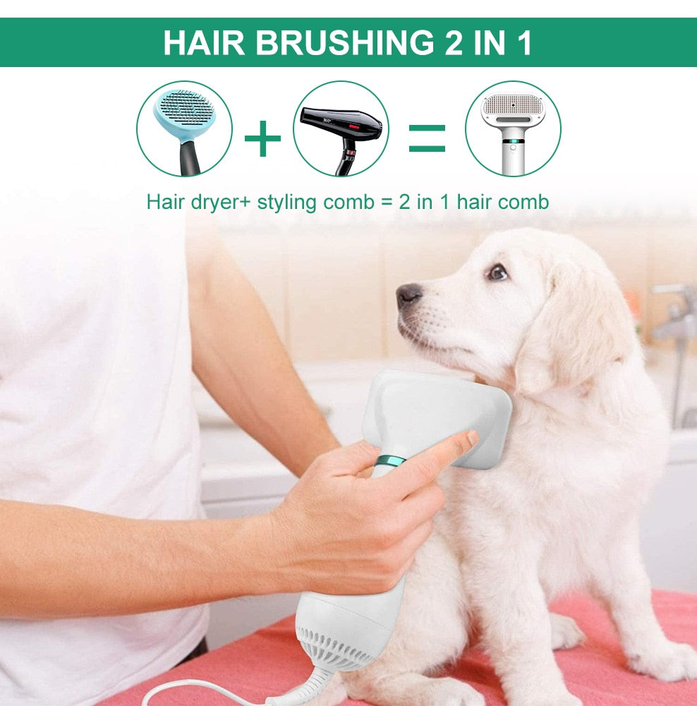 Portable 2-In-1 Pet Grooming Hair Dryer With Comb And Brush.