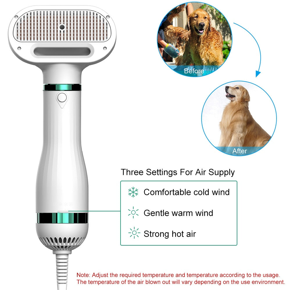 Portable 2-In-1 Pet Grooming Hair Dryer With Comb And Brush.