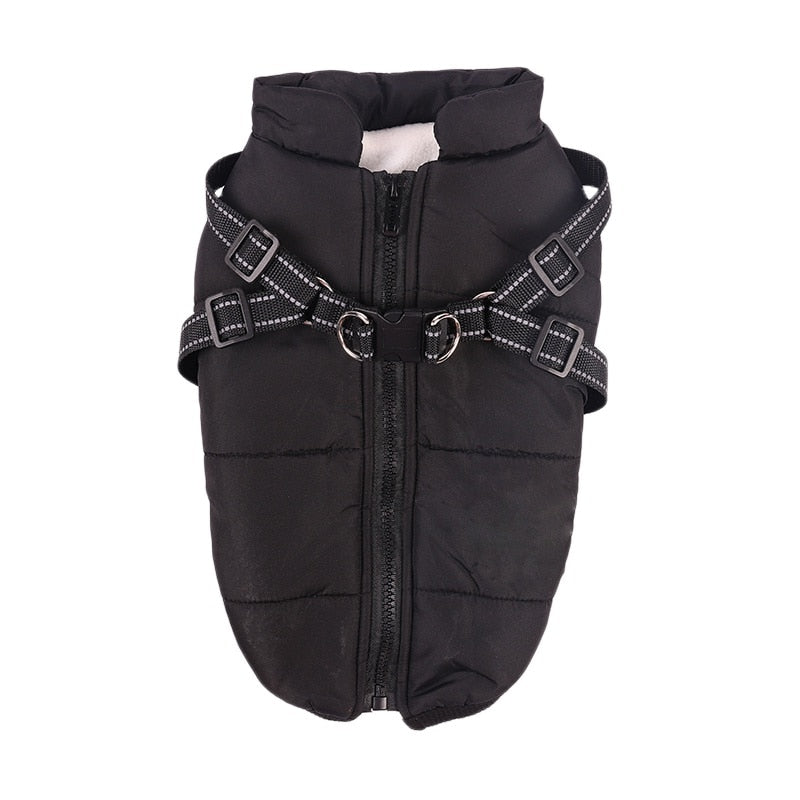 Winter Coat With Adjustable Harness And Zipper Closure For Cat And Dog.