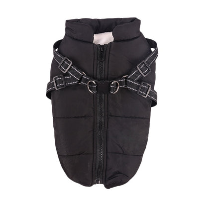 Winter Coat With Adjustable Harness And Zipper Closure For Cat And Dog.