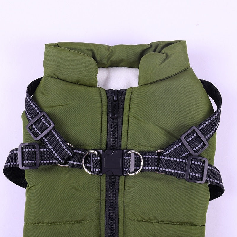 Winter Coat With Adjustable Harness And Zipper Closure For Cat And Dog.