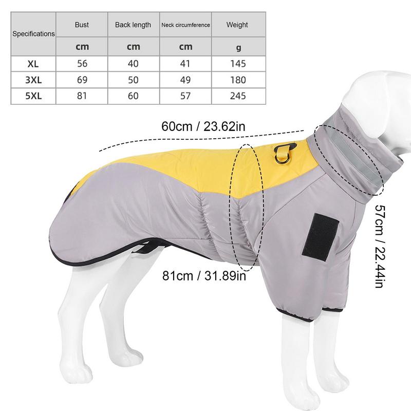 Warm Winter Jacket For Large Dog With Reflective Strips For Safer Night Travel.