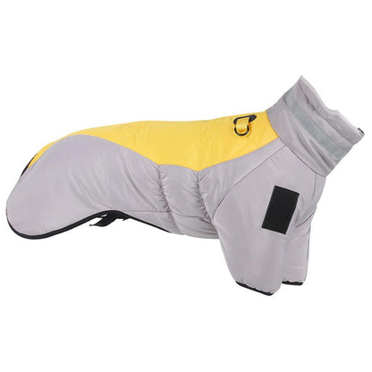 Warm Winter Jacket For Large Dog With Reflective Strips For Safer Night Travel.